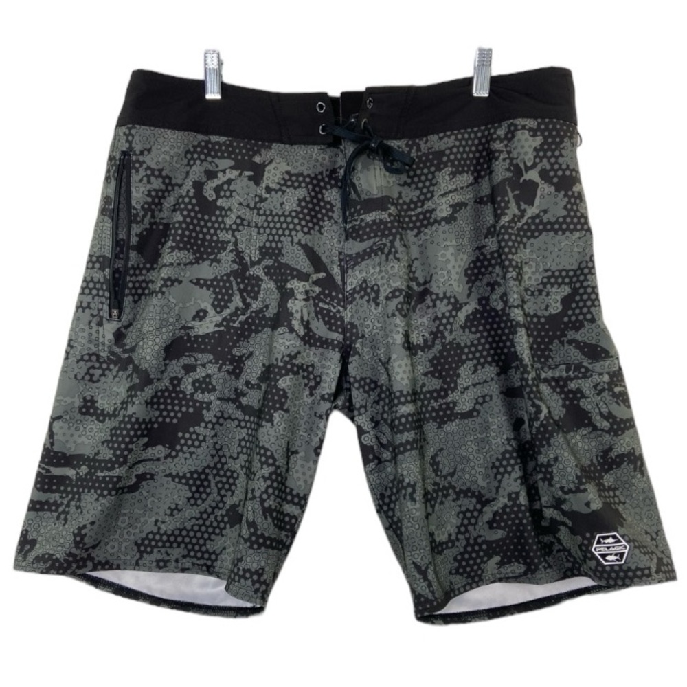 Pelagic Board Shorts Mens 38 Gray Hydro Lite High Performance Offshore Fish Camo